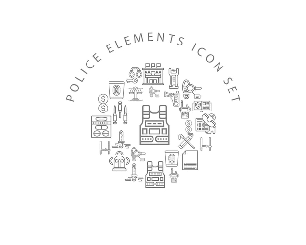 Diseño de conjunto de iconos de elementos policiales