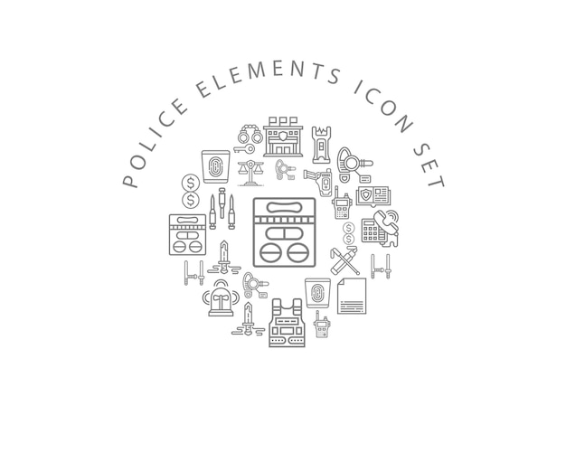 Diseño de conjunto de iconos de elementos policiales