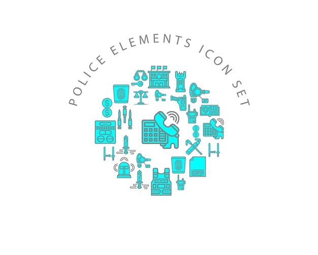 Diseño de conjunto de iconos de elementos policiales