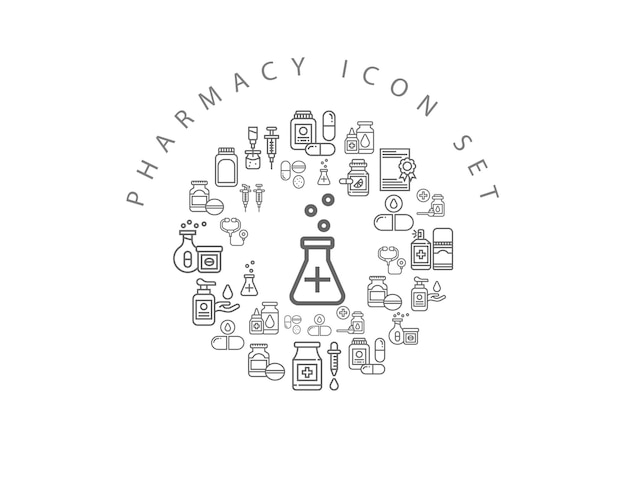 diseño de conjunto de iconos de farmacia