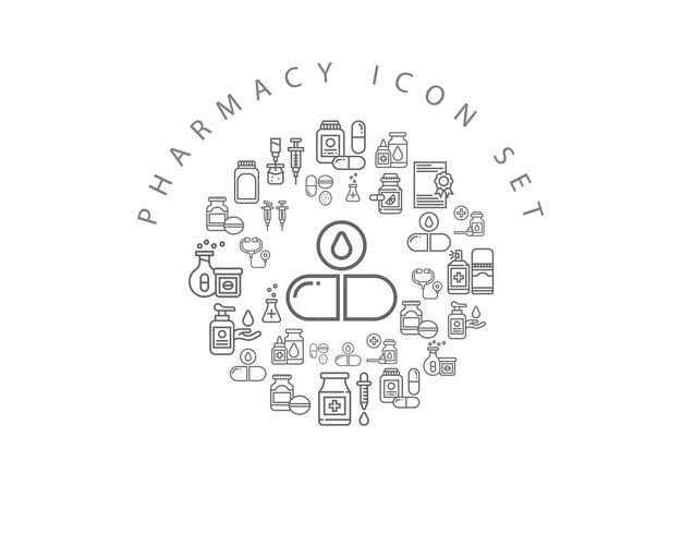 diseño de conjunto de iconos de farmacia