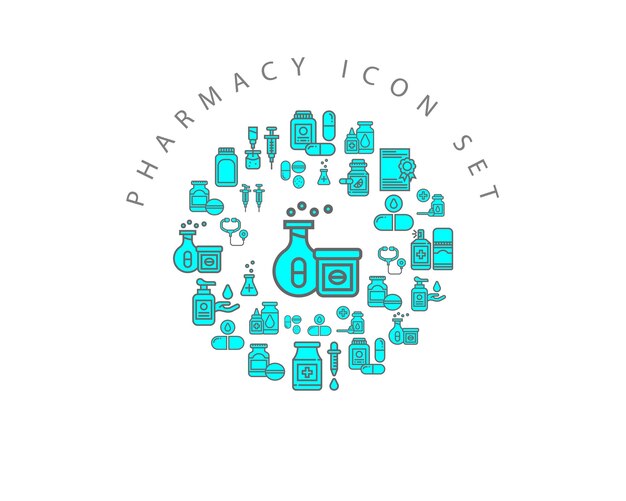 diseño de conjunto de iconos de farmacia