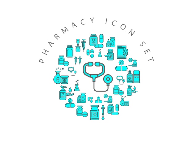 diseño de conjunto de iconos de farmacia