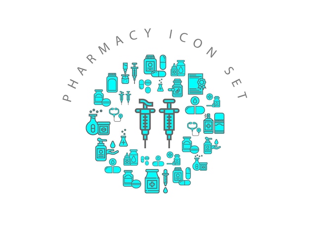 diseño de conjunto de iconos de farmacia