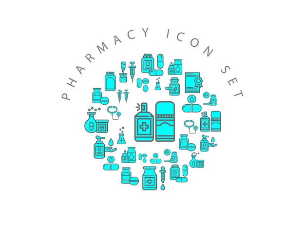 diseño de conjunto de iconos de farmacia