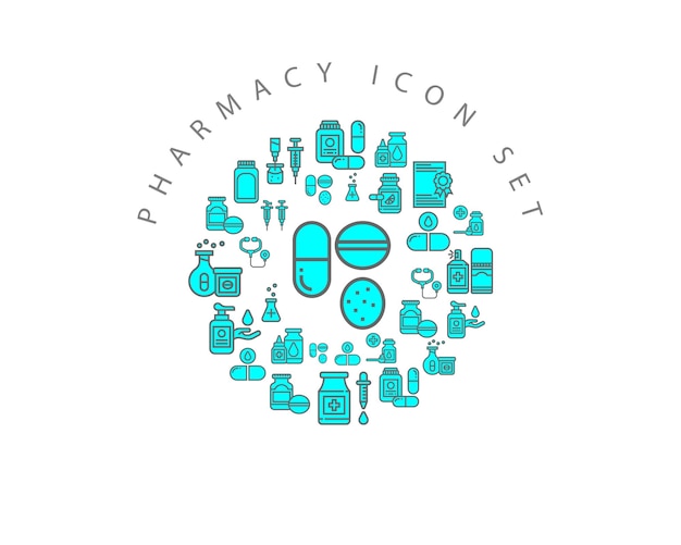 diseño de conjunto de iconos de farmacia