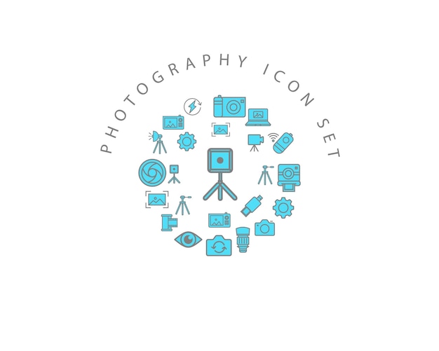 Diseño de conjunto de iconos de fotografía