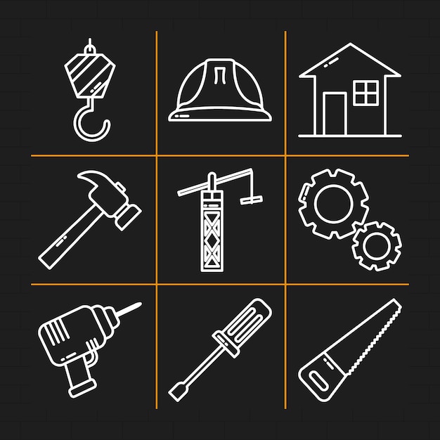 Diseño de conjunto de iconos de herramientas de construcción