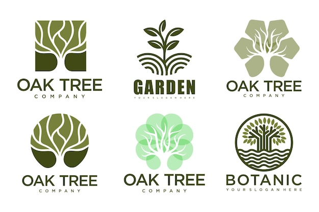 Diseño de conjunto de iconos de logotipo de árbol Plantilla de símbolos naturales de plantas de jardín Ilustración vectorial