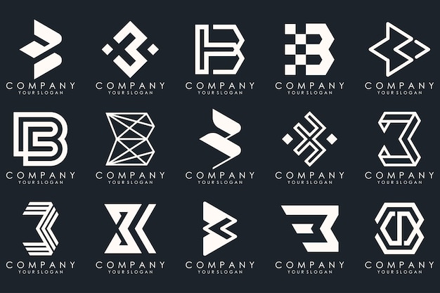 Diseño de conjunto de iconos de logotipo de letra b abstracta para negocios de lujo elegante simple