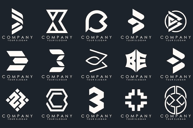 Diseño de conjunto de iconos de logotipo de letra B abstracta para negocios de lujo elegante simple