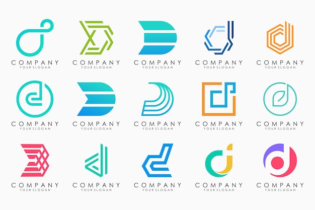 Diseño de conjunto de iconos de logotipo de letra d abstracta para negocios de lujo elegante simple