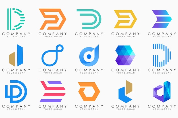 Diseño de conjunto de iconos de logotipo de letra D abstracta para negocios de lujo elegante simple