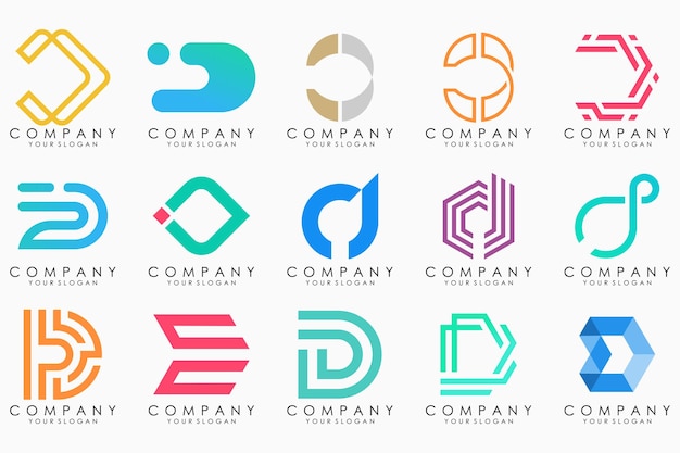 Diseño de conjunto de iconos de logotipo de letra d abstracta para negocios de lujo elegante simple