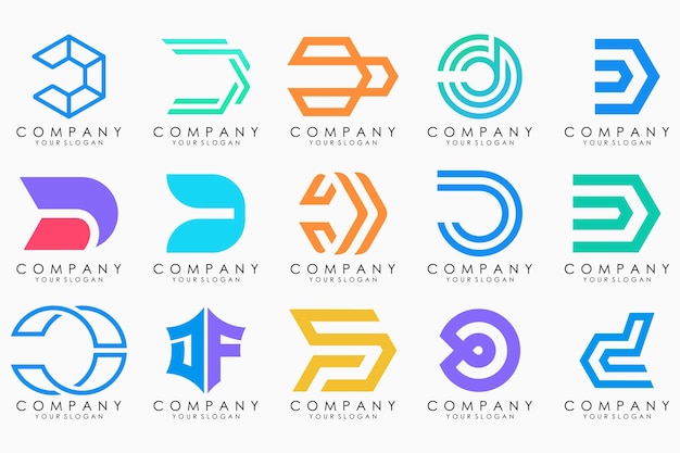 Diseño de conjunto de iconos de logotipo de letra D abstracta para negocios de lujo elegante simple
