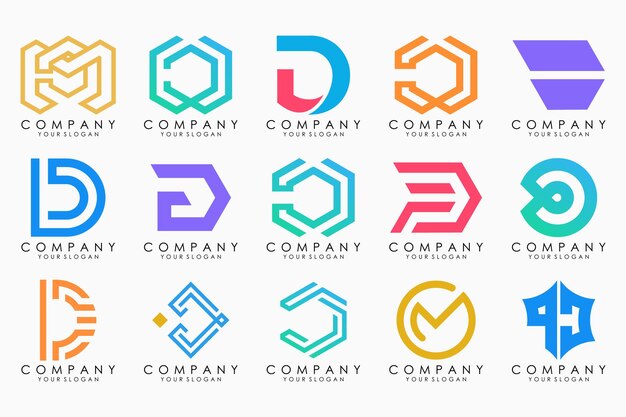 Diseño de conjunto de iconos de logotipo de letra D abstracta para negocios de lujo elegante simple