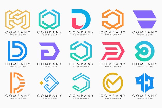 Diseño de conjunto de iconos de logotipo de letra d abstracta para negocios de lujo elegante simple