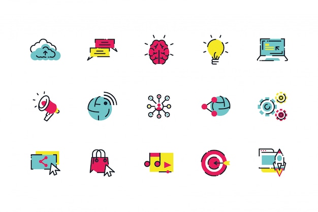Diseño de conjunto de iconos de marketing digital aislado