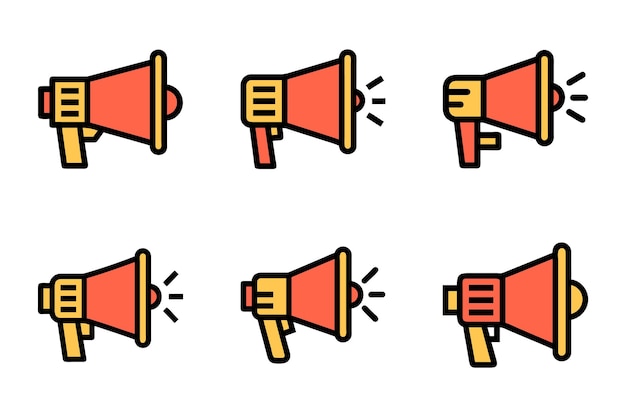Diseño del conjunto de iconos de megáfono en vector