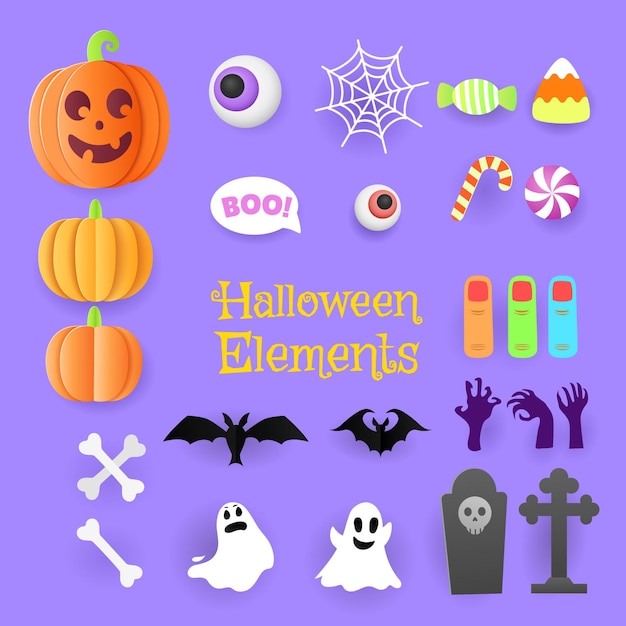 El diseño del conjunto de iconos de objetos de Halloween se puede usar para el elemento de símbolo de banner