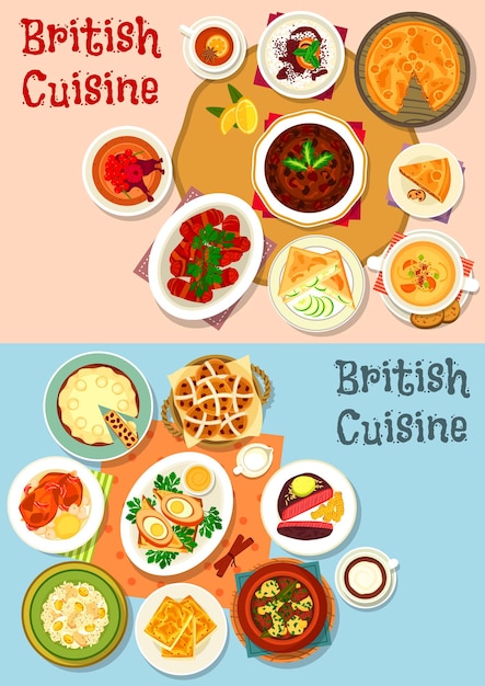 Diseño de conjunto de iconos de platos populares de cocina británica