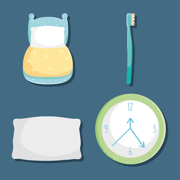 Diseño de conjunto de iconos de rutina a la hora de acostarse