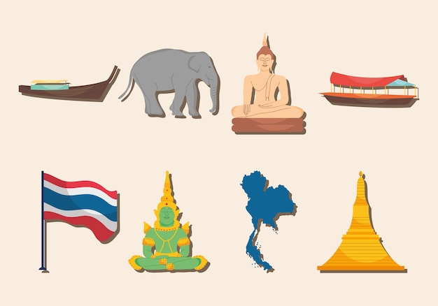 Diseño de conjunto de iconos de símbolos de Tailandia