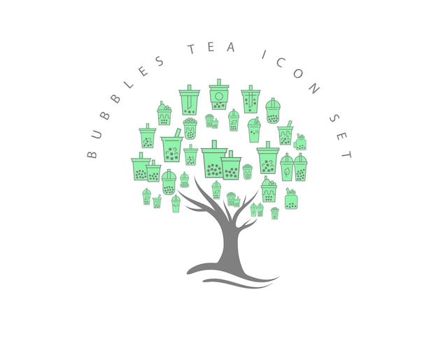 Diseño de conjunto de iconos de té de burbujas vector premium