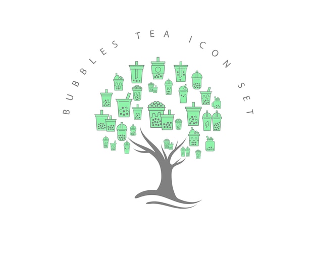 Diseño de conjunto de iconos de té de burbujas Vector Premium