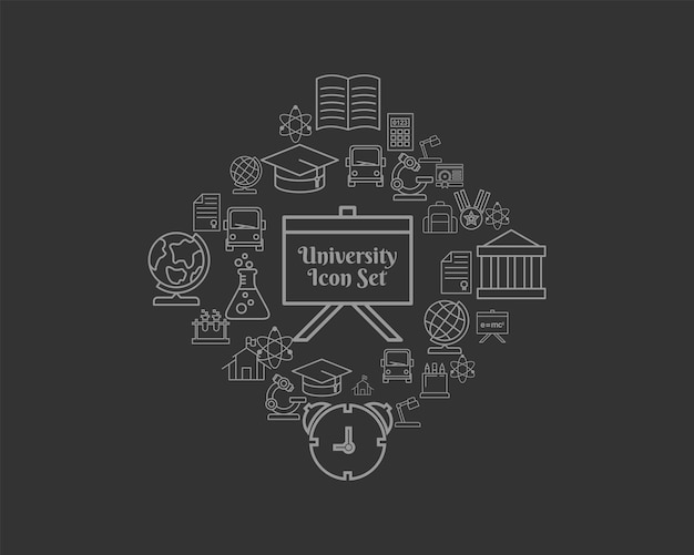 Diseño de conjunto de iconos de universidad Vector Premium