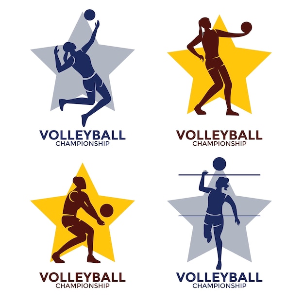 Diseño del conjunto del logotipo del emblema del equipo de voleibol