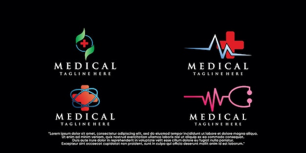 Diseño de conjunto de logotipo médico con concepto de logotipo simple Vector Premium