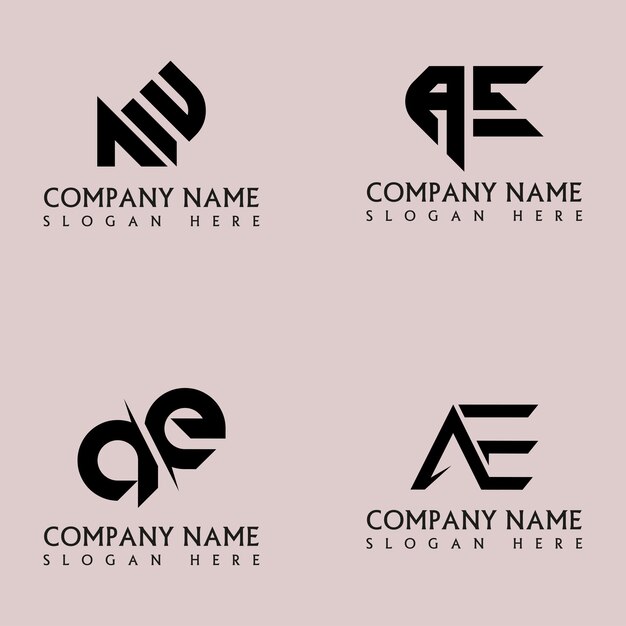 Diseño del conjunto de logotipos de letras AE