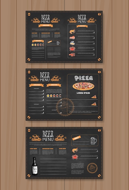 Vector diseño de conjunto de menú de cerveza para restaurante café pub tiza