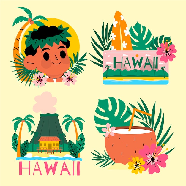 Diseño de un conjunto de pegatinas de Hawai
