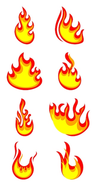 Diseño del conjunto de recolección de fuego de llama dibujado a mano por vector