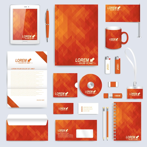 Diseño de conjunto rojo de plantilla de identidad corporativa. Papelería comercial