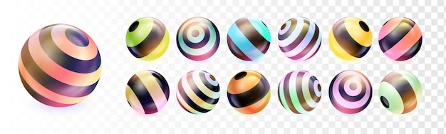 Vector diseño de conjunto de vectores de bolas coloridas colección de bolas de vidrio redondas en patrón de rayas para pancartas abstractas