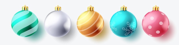 Diseño de conjunto de vectores de bolas de Navidad. Adorno de bola de Navidad con decoración de patrón de colores aislado