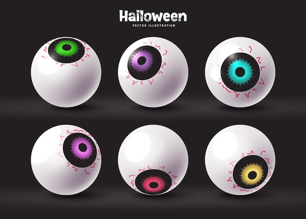 Vector diseño de conjunto de vectores de bolas de ojos de halloween colección de bolas de ojos de halloween en lentes de colores, iris y maíz