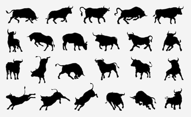 diseño de conjunto de vectores de silueta de toro