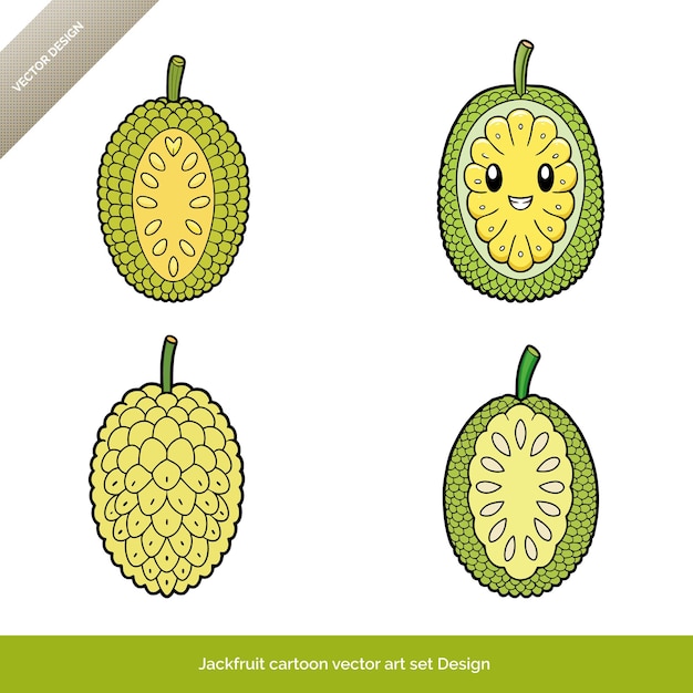 Diseño de conjuntos de arte vectorial de dibujos animados de jackfruit