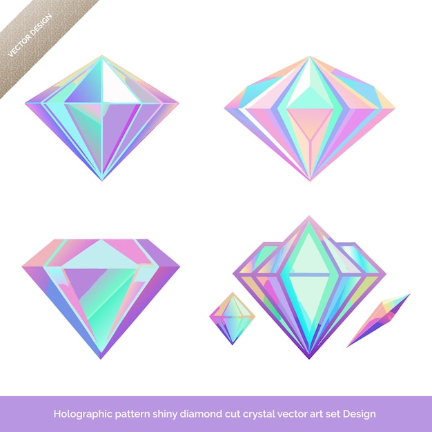Diseño de conjuntos de arte vectorial de patrón brillante de cristal de corte de diamante holográfico