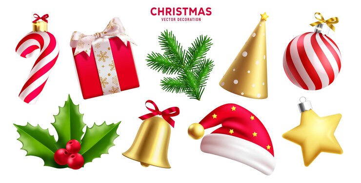 Vector diseño de conjuntos de elementos vectoriales de navidad ornamentos de navidad objetos y elementos decoración de navidad