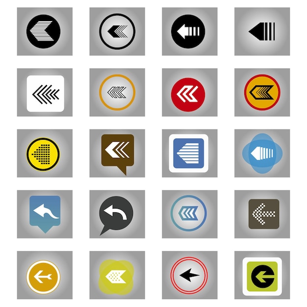 Diseño de conjuntos de signos o iconos de flecha direccional vectorial