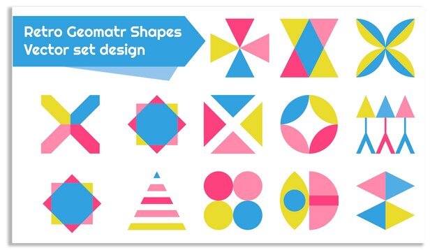 Diseño de conjuntos vectoriales de formas geométricas retro