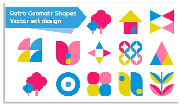 Diseño de conjuntos vectoriales de formas geométricas retro