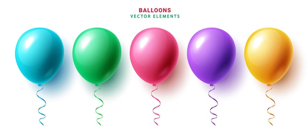 Diseño de conjuntos vectoriales de globos de cumpleaños Colección de elementos inflables de balones de aniversario en brillante