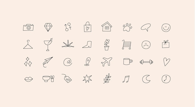 Diseño de conjuntos vectoriales plantillas coloridas iconos y emblemas resaltan la historia de las redes sociales Diferentes iconos de bloggers en estilo lineal de moda aislados sobre fondo blanco