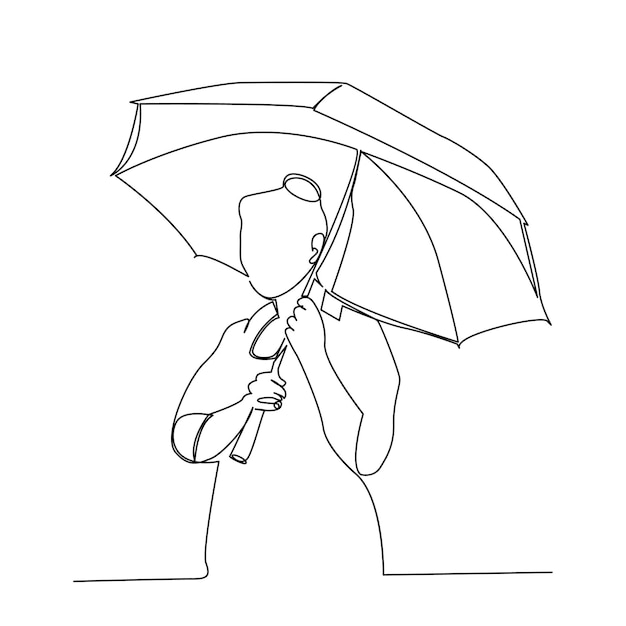 Diseño continuo de dibujos de paraguas de una línea, ilustraciones y vectores